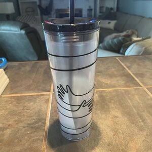 NWT Hugging Hands Starbucks Stylish Black and Frosted White Tumbler